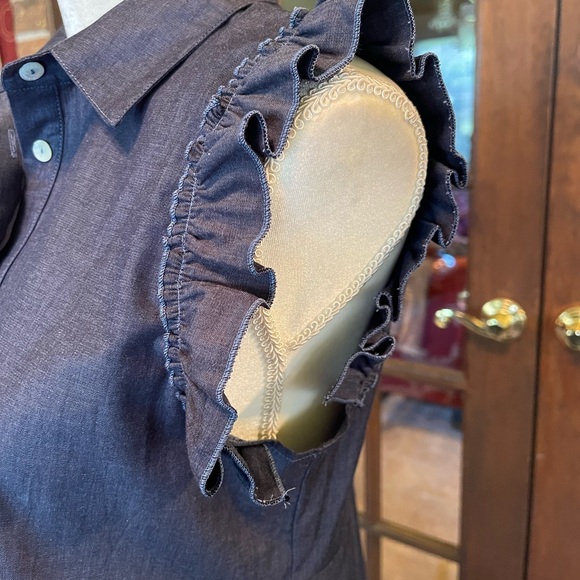 Pietro Brunelli Denim Chambray Ruffle Sleeve A-Line Maternity Dress XS - Picture 4 of 13